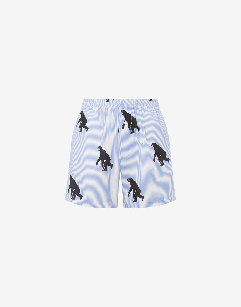 Bermuda en popeline rayée Allover Chimpanzee Bleu clair Moschino 0