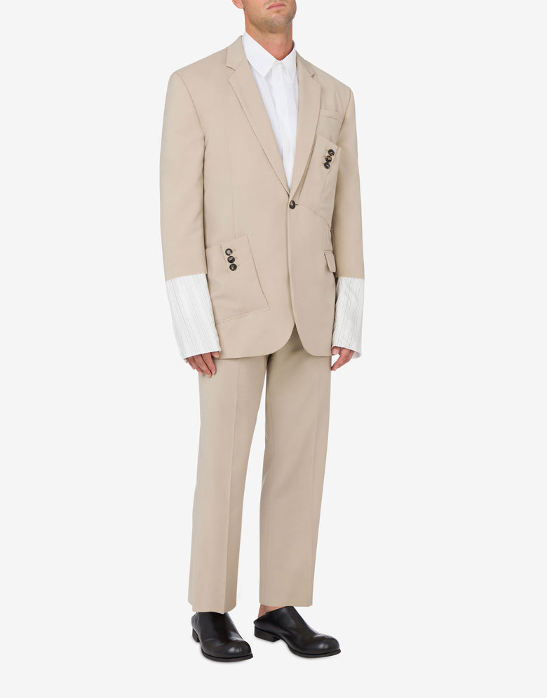Wool Canvas Jacket Cuff Details Light brown Moschino 1