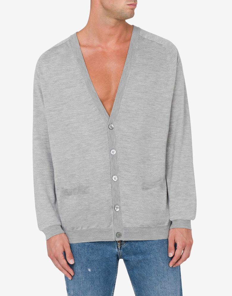 Wool Cardigan Golden M Grey Moschino 1
