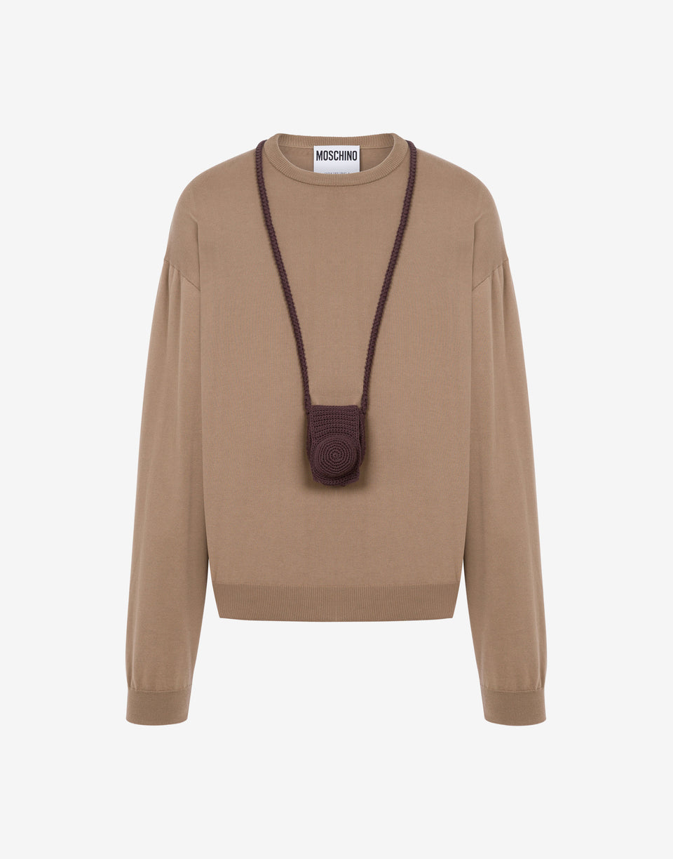 Cotton Pullover Camera Holder Dark Beige Moschino 0