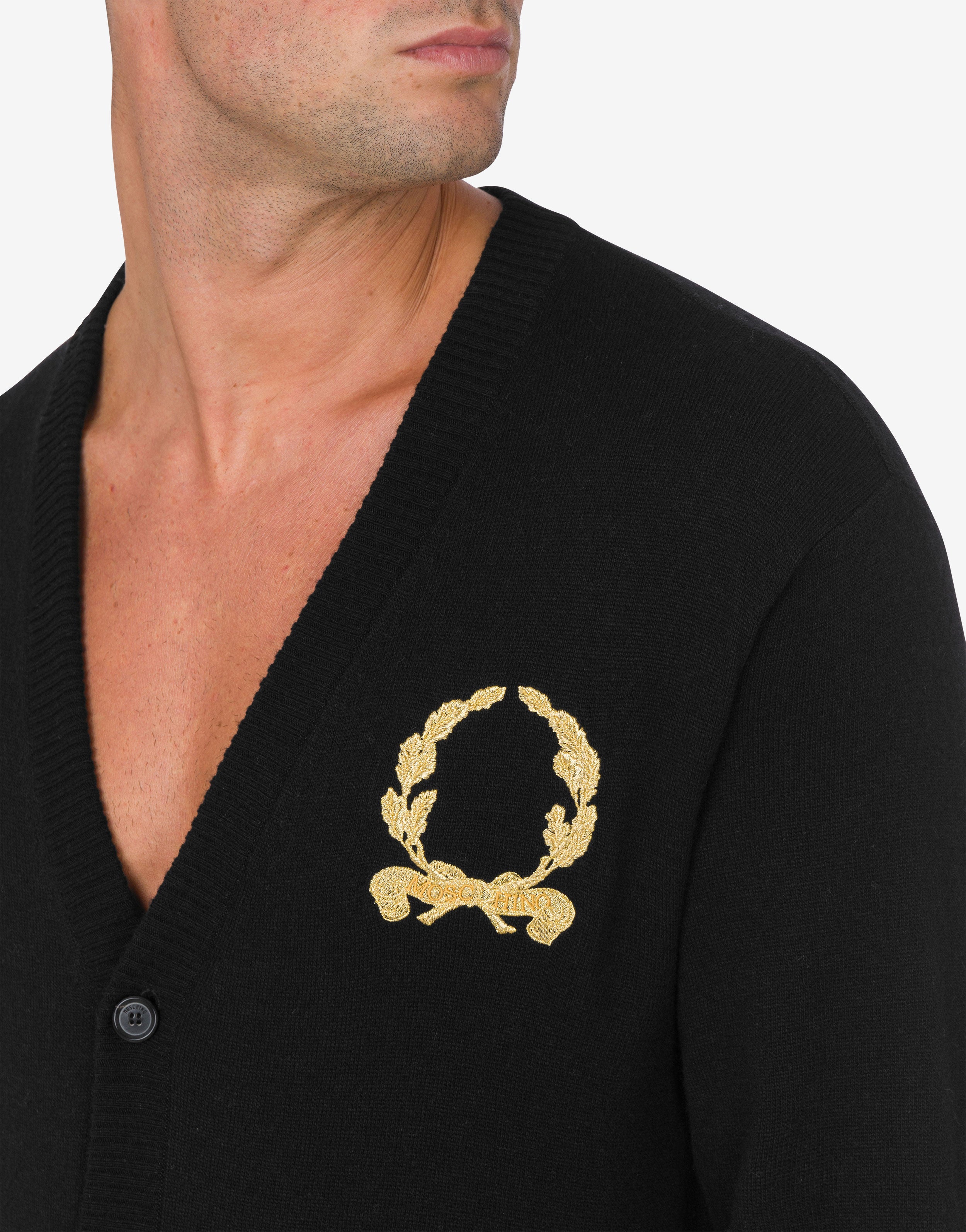 Wool and Cashmere Cardigan Laurel Crown Embroidery | Moschino