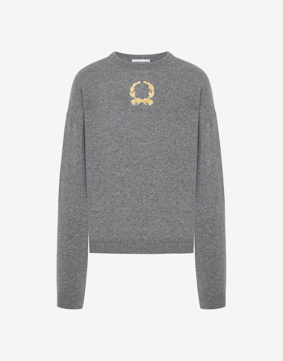 Pullover in lana e cashmere Laurel Crown Embroidery Grigio Moschino 0