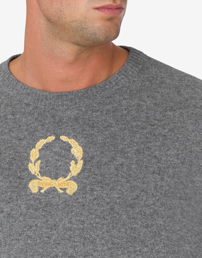 Pullover in lana e cashmere Laurel Crown Embroidery Grigio Moschino 3