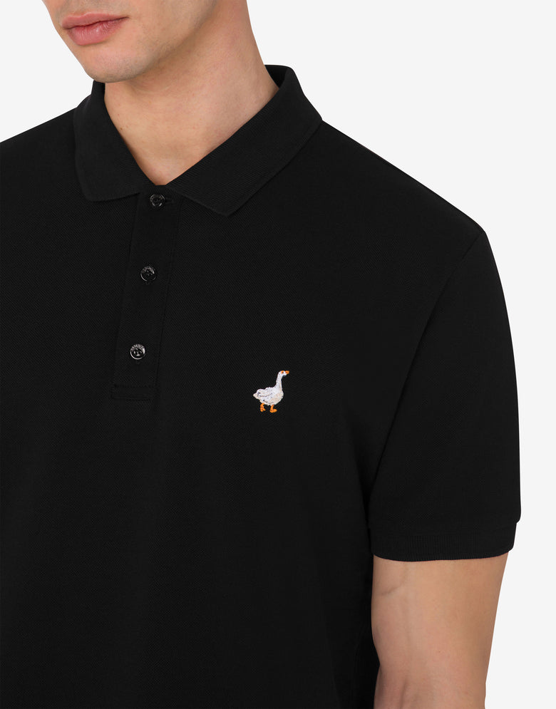Polo in piquet di cotone Goose Embroidery Nero Moschino 3