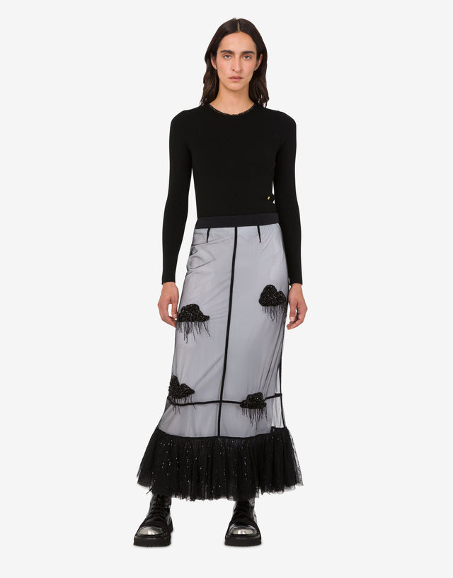 Jupe en tulle brodé Noir Moschino 1