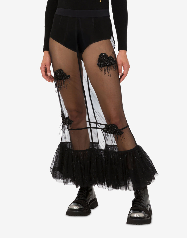 Jupe en tulle brodé Noir Moschino 3
