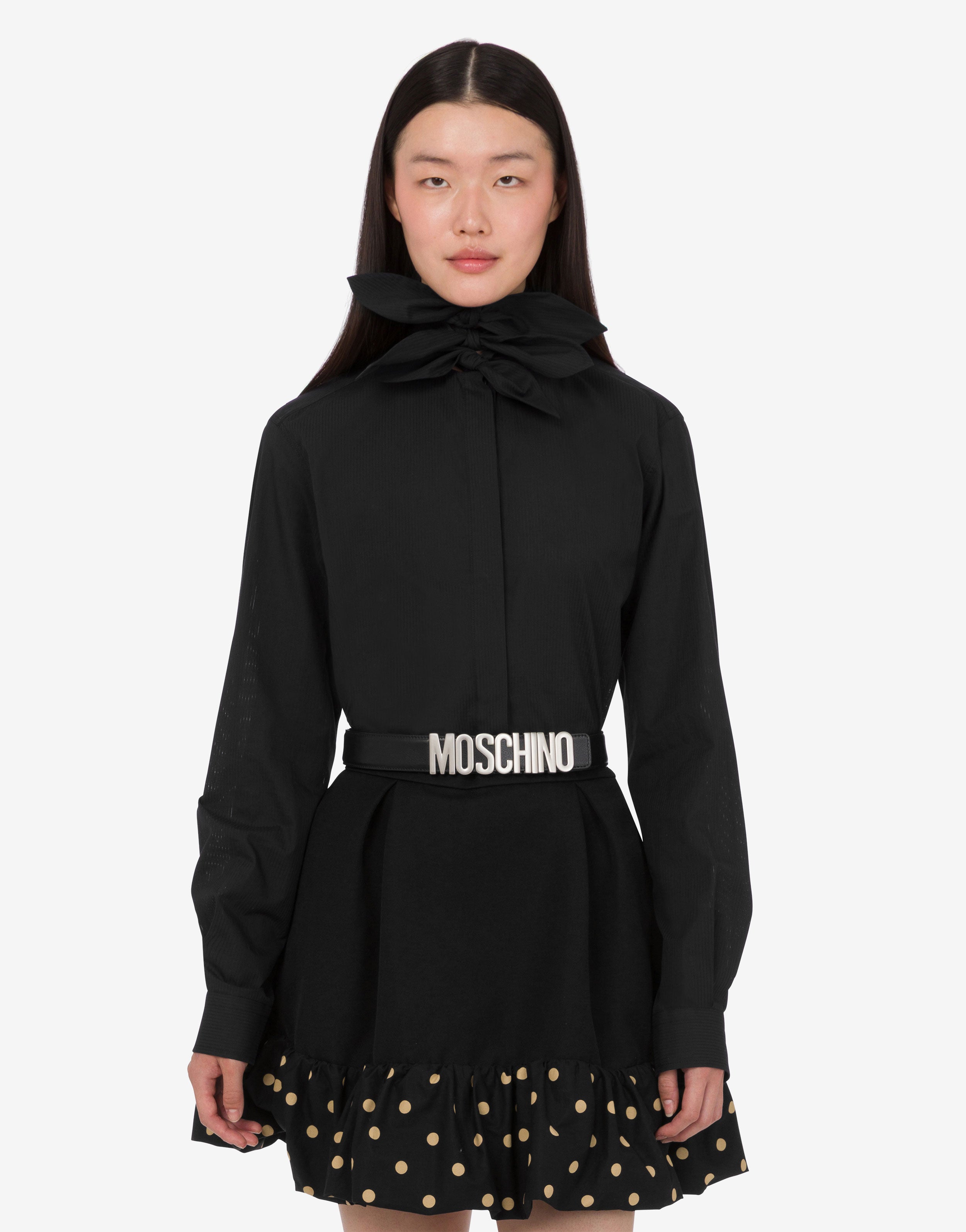 MOSCHINO ブラック コルセット風 トップス Cotton poplin jacquard shirt | Moschino