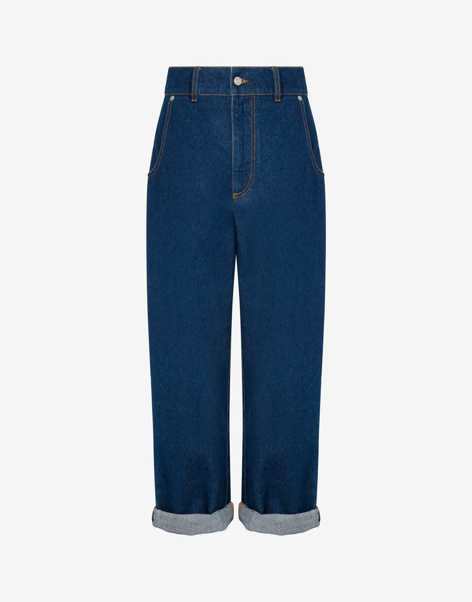 Pantalone in denim blu di cotone Denim scuro Moschino 0