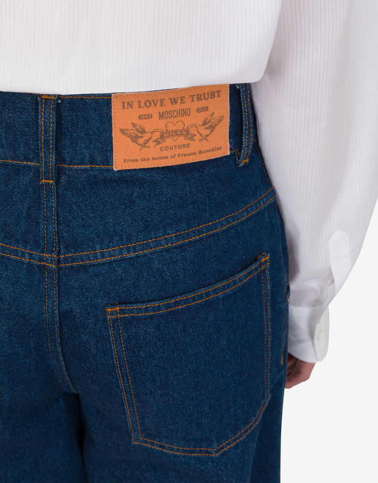 Pantalone in denim blu di cotone Denim scuro Moschino 4