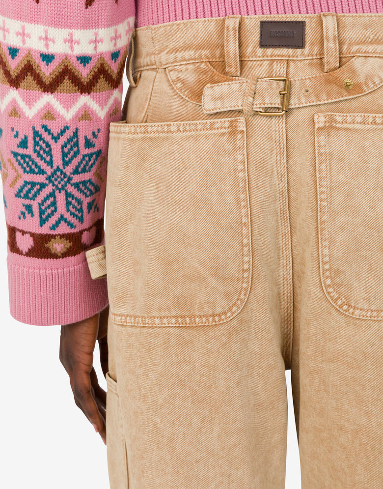 Garment-dyed drill pants Beige Moschino 4