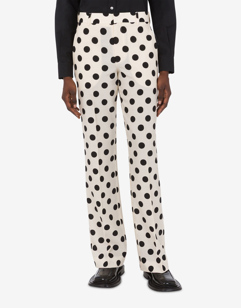 Calças de lã estampadas Polka Dots Marfil Moschino 2
