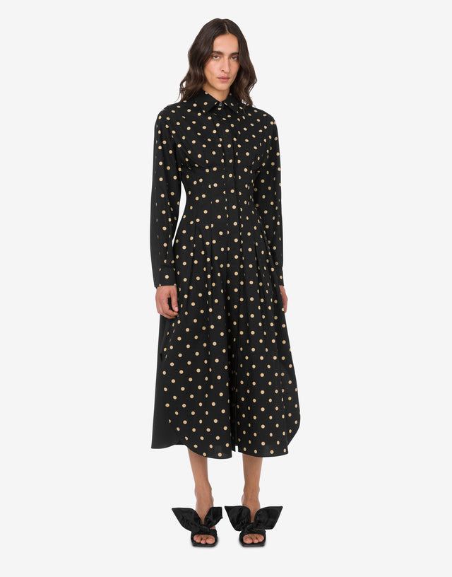 Abito in popeline di cotone stampato Polka Dots Nero Moschino 1