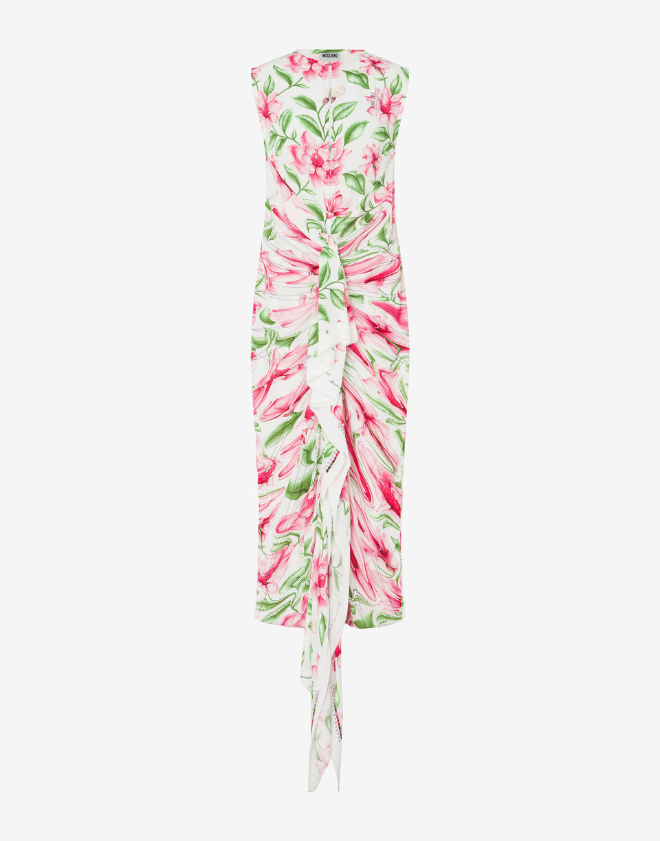 Abito in crêpe de chine stampato Bianco Moschino 0