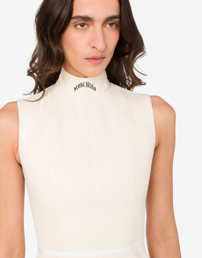 Vestido de lona de algodón crudo Marfil Moschino 3
