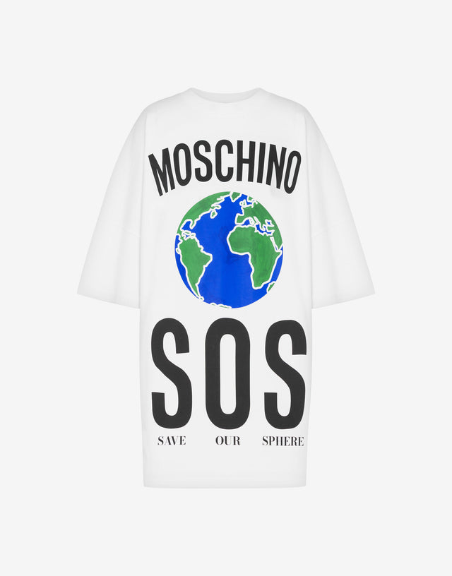 Abito in cotone pesante stampato Bianco Moschino 0