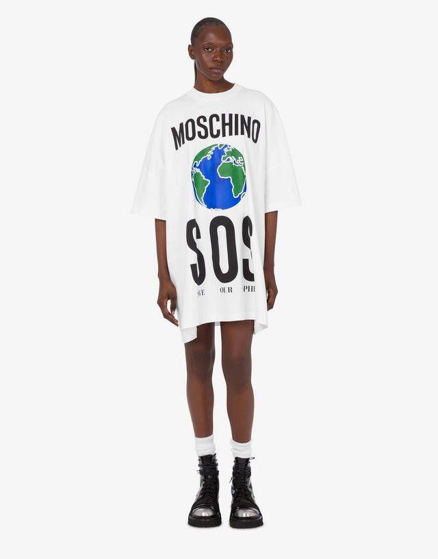 Abito in cotone pesante stampato Bianco Moschino 1