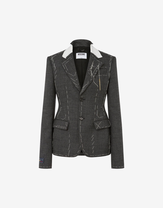 Giacca in tela di lana ricamata Grigio scuro Moschino 0