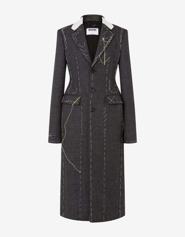 Embroidered wool canvas coat Dark grey Moschino 0