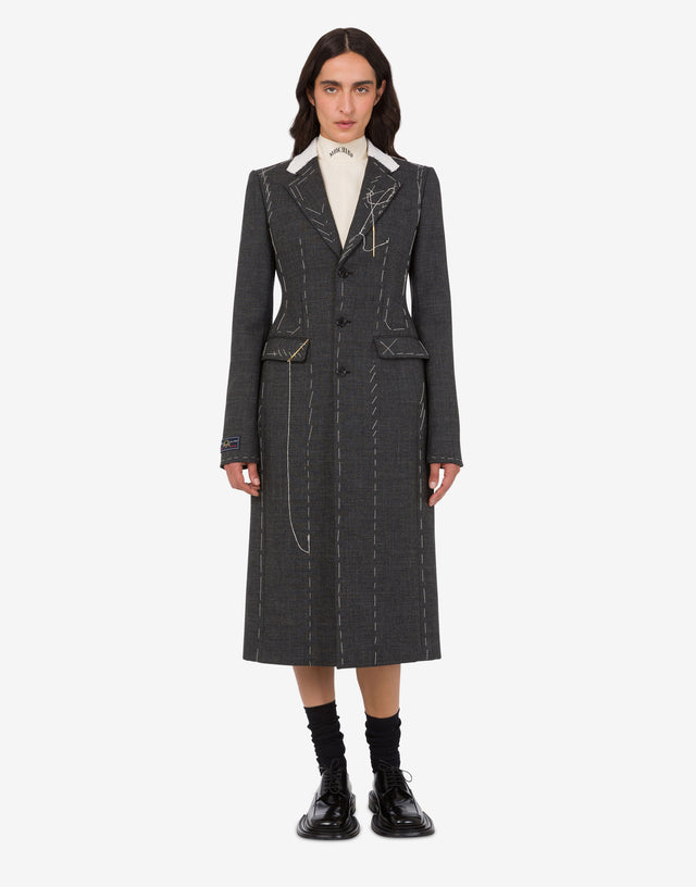 Embroidered wool canvas coat Dark grey Moschino 1