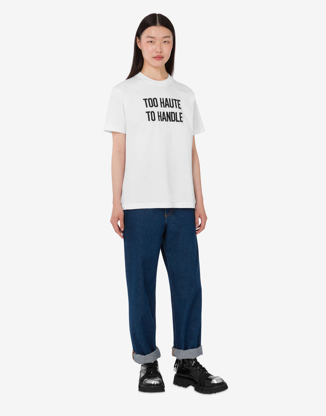 T-shirt in jersey di cotone organico ricamata Bianco Moschino 1