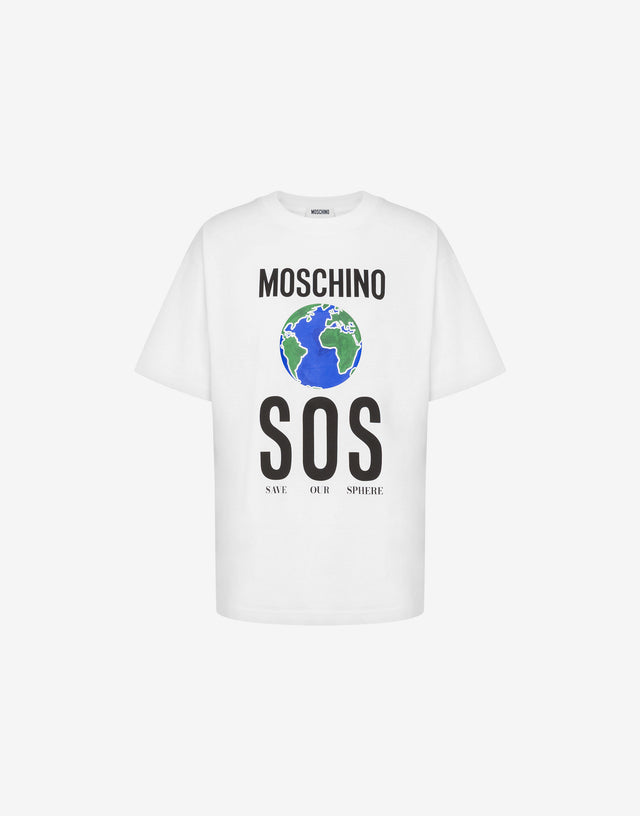 T-shirt in jersey di cotone organico stampata Bianco Moschino 0