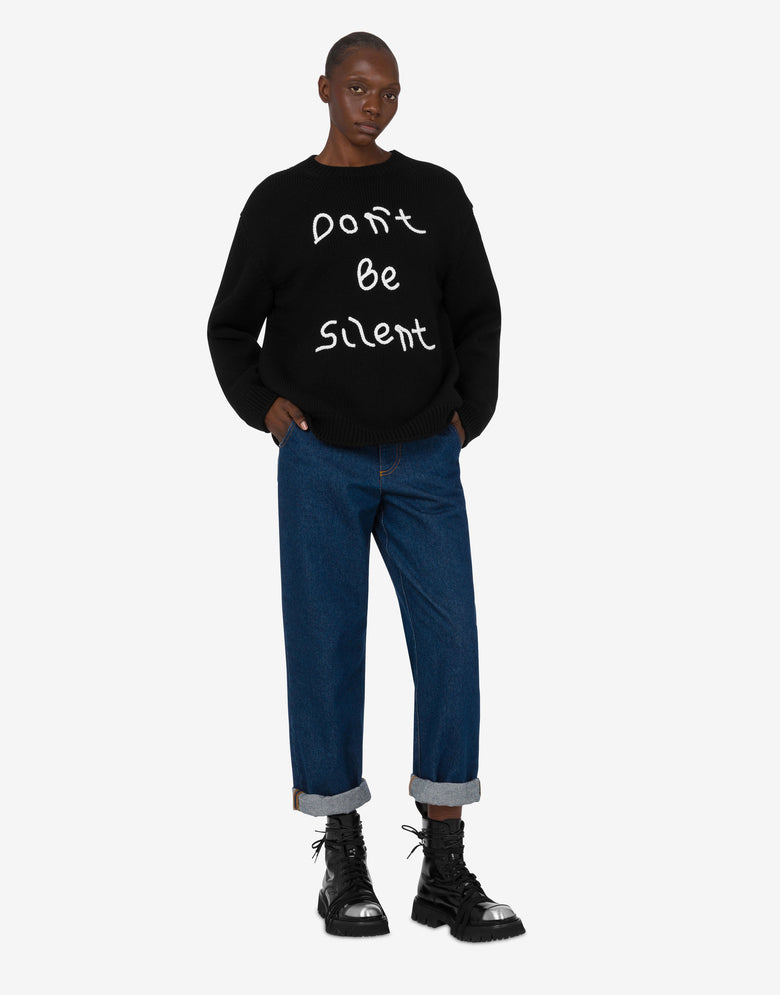Pullover in lana merino ricamato Nero Moschino 1