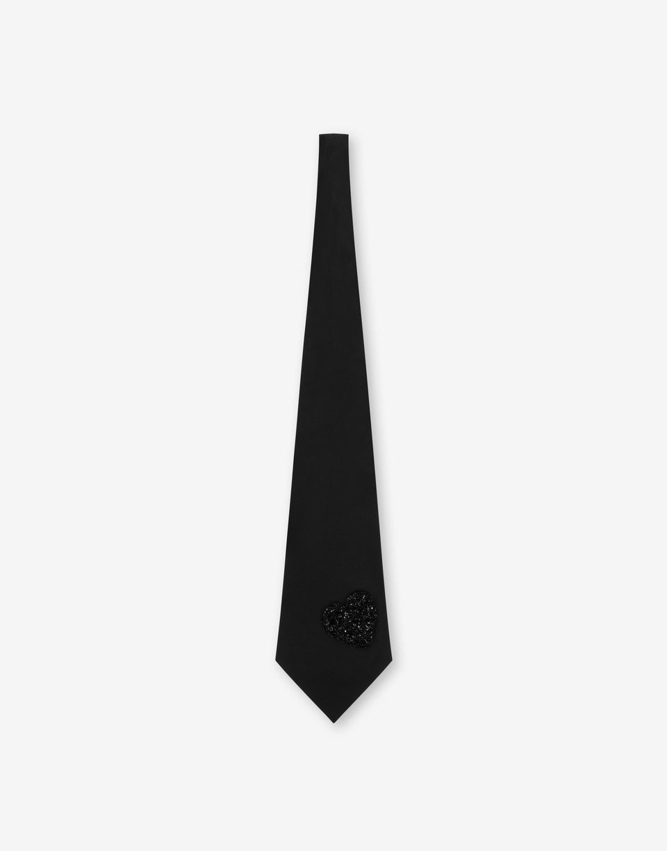 Cravate en popeline de coton brodée Noir Moschino 0