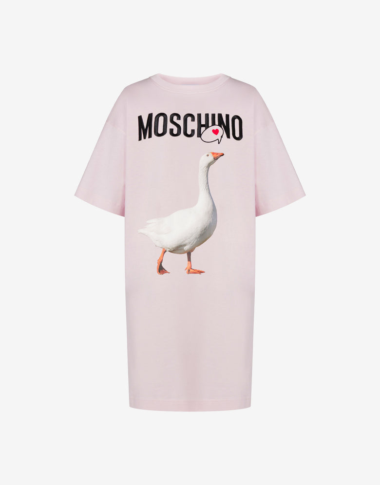 Abito in jersey di cotone organico Goose Rosa confetto Moschino 1