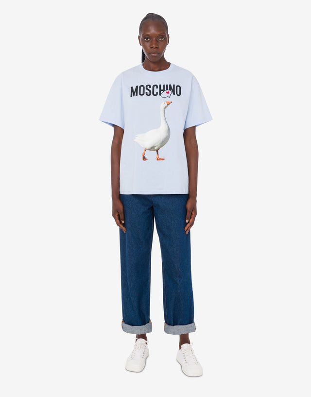 T-shirt in jersey di cotone organico Goose Azzurro Moschino 0