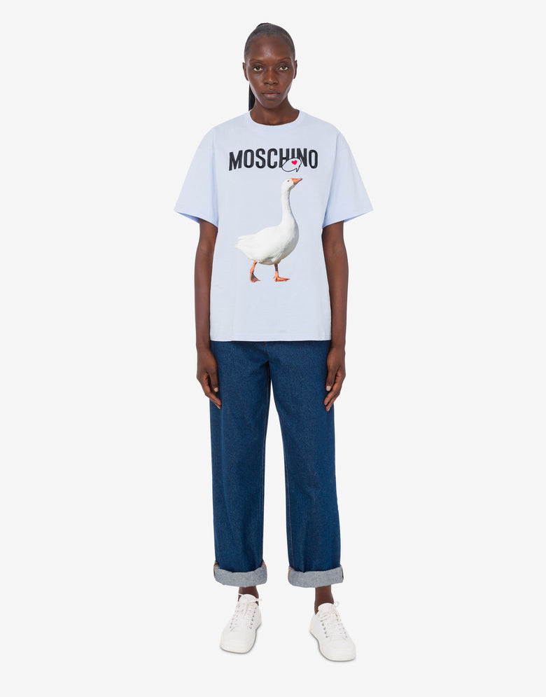 T-shirt in jersey di cotone organico Goose Azzurro Moschino 1