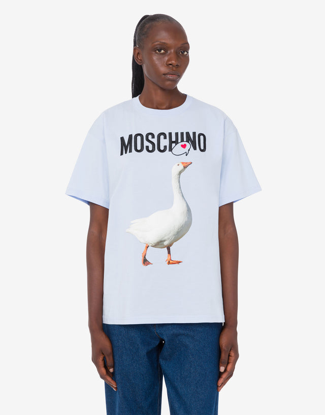 T-shirt in jersey di cotone organico Goose Azzurro Moschino 1