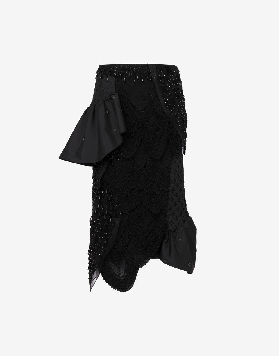 Gonna in organza di seta ricamata Nero Moschino 0