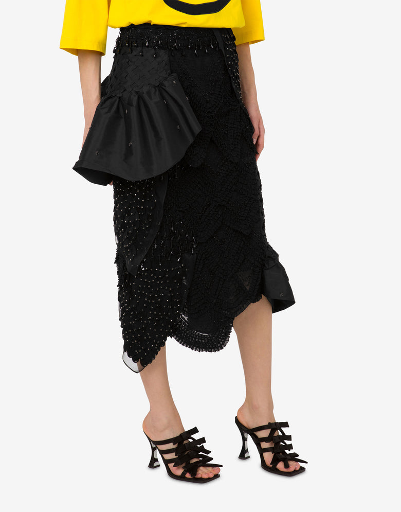 Gonna in organza di seta ricamata Nero Moschino 2