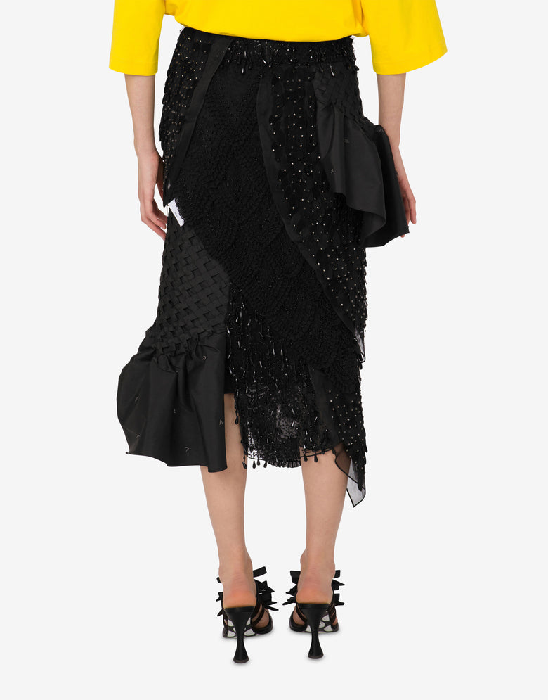 Gonna in organza di seta ricamata Nero Moschino 3
