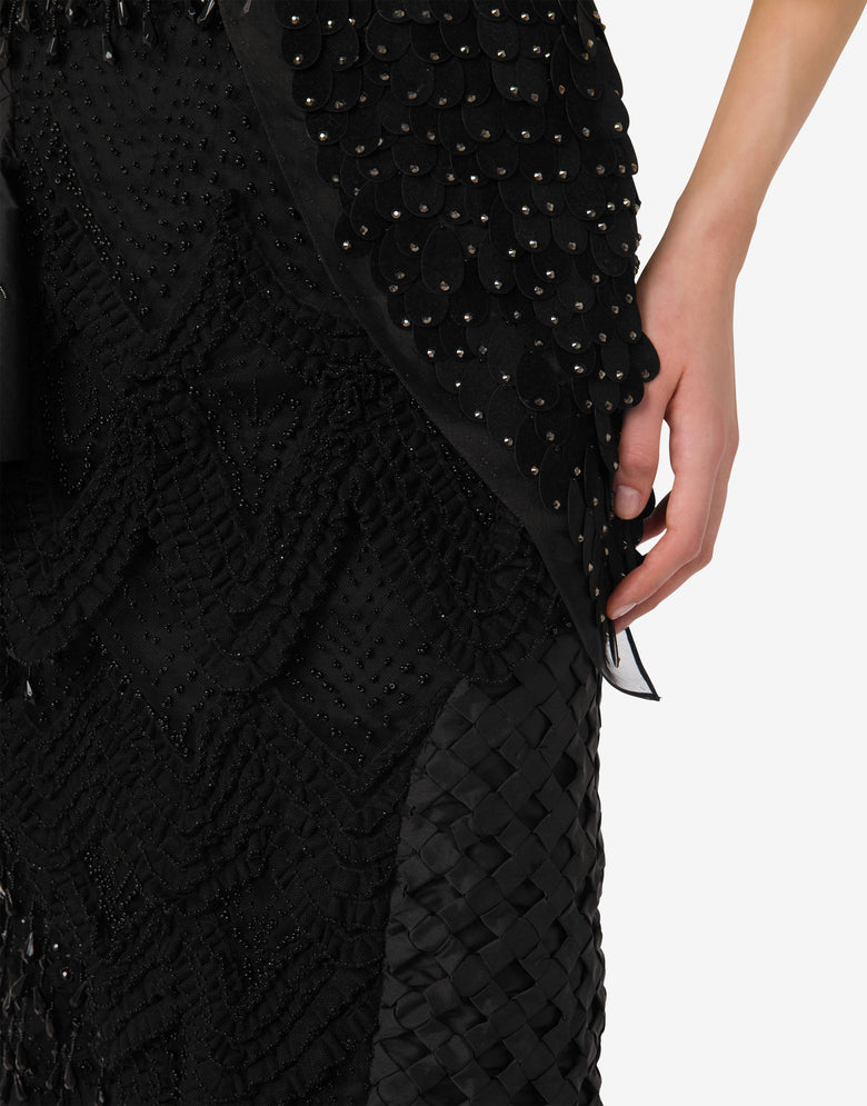 Gonna in organza di seta ricamata Nero Moschino 4