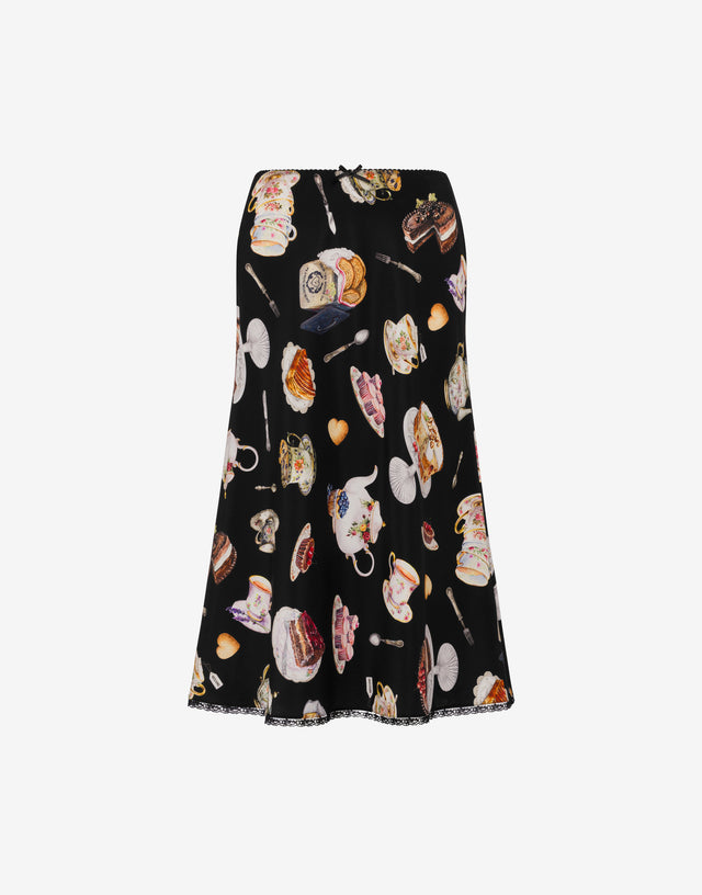 Printed silk satin skirt Black Moschino 0
