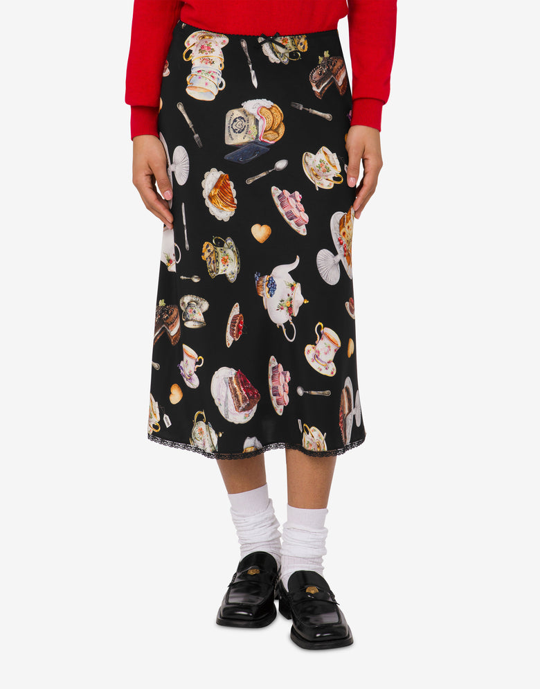 Jupe en satin de soie imprimé Noir Moschino 2