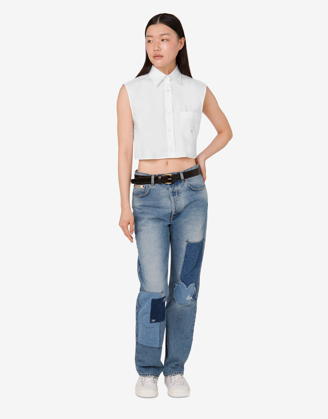 Cotton poplin crop shirt Goose White Moschino 1