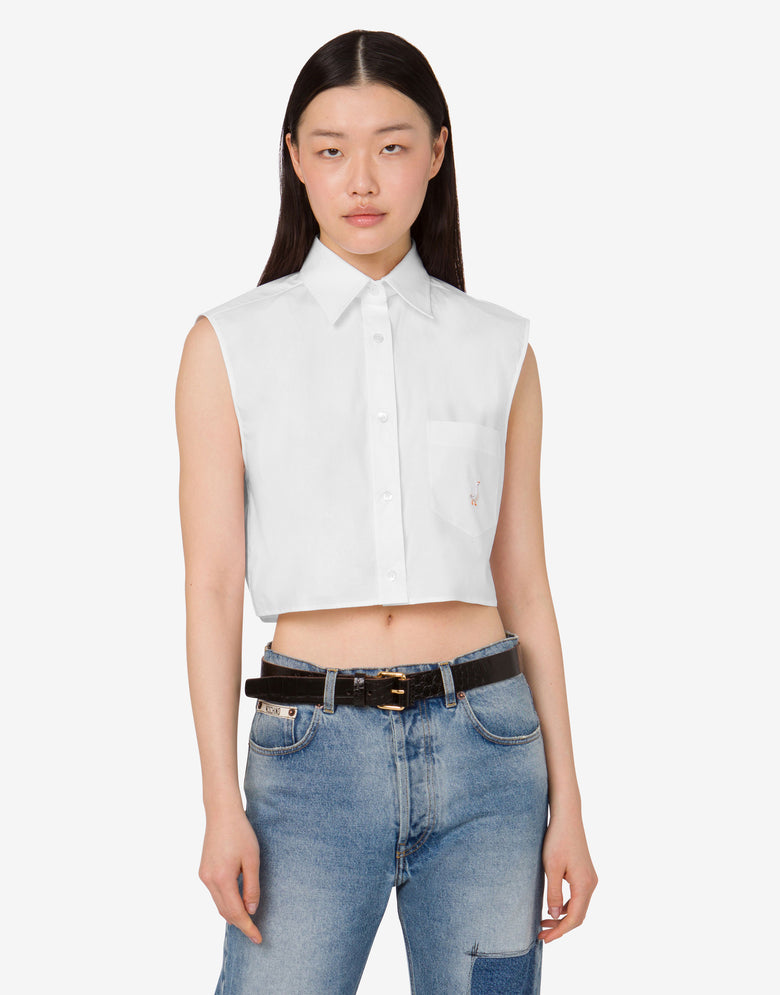 Cotton poplin crop shirt Goose White Moschino 2