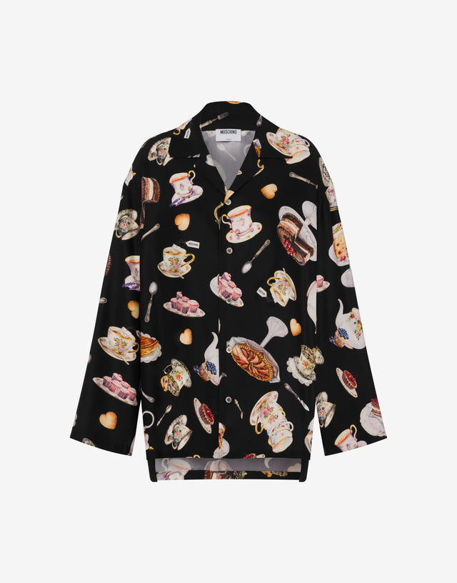 Printed silk satin shirt Black Moschino 0