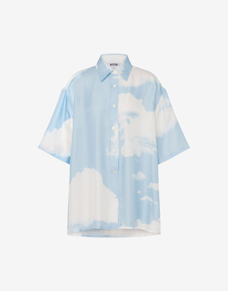 Chemise en sergé de soie Archive Clouds Bleu clair Moschino 4