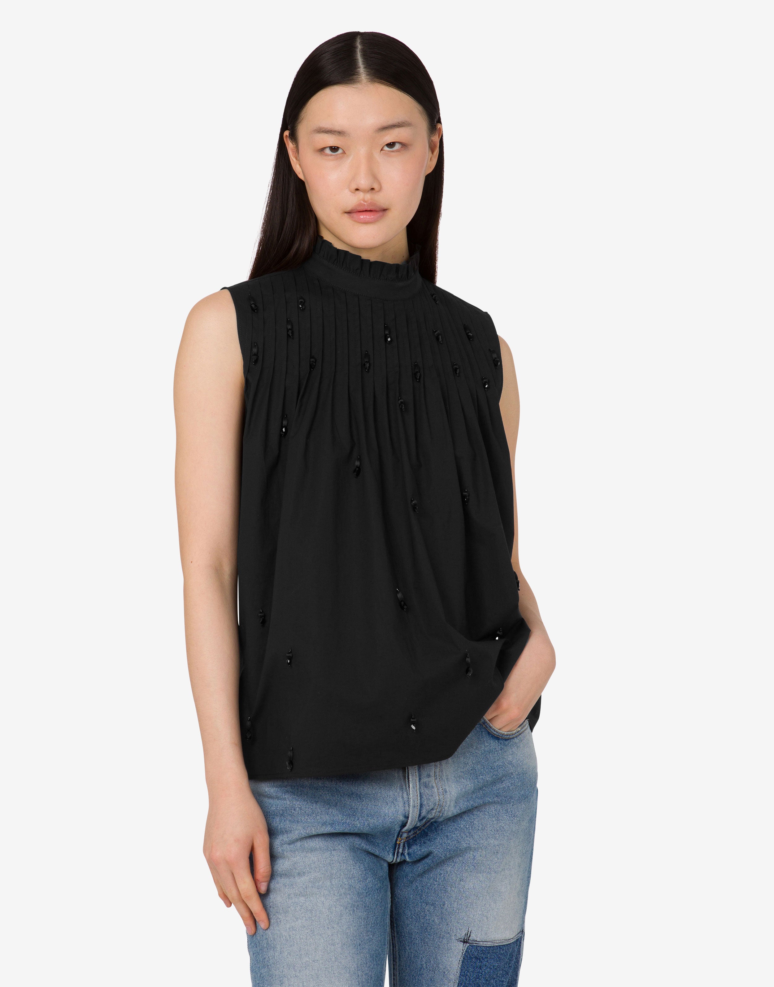 Embroidered cotton poplin top | Moschino