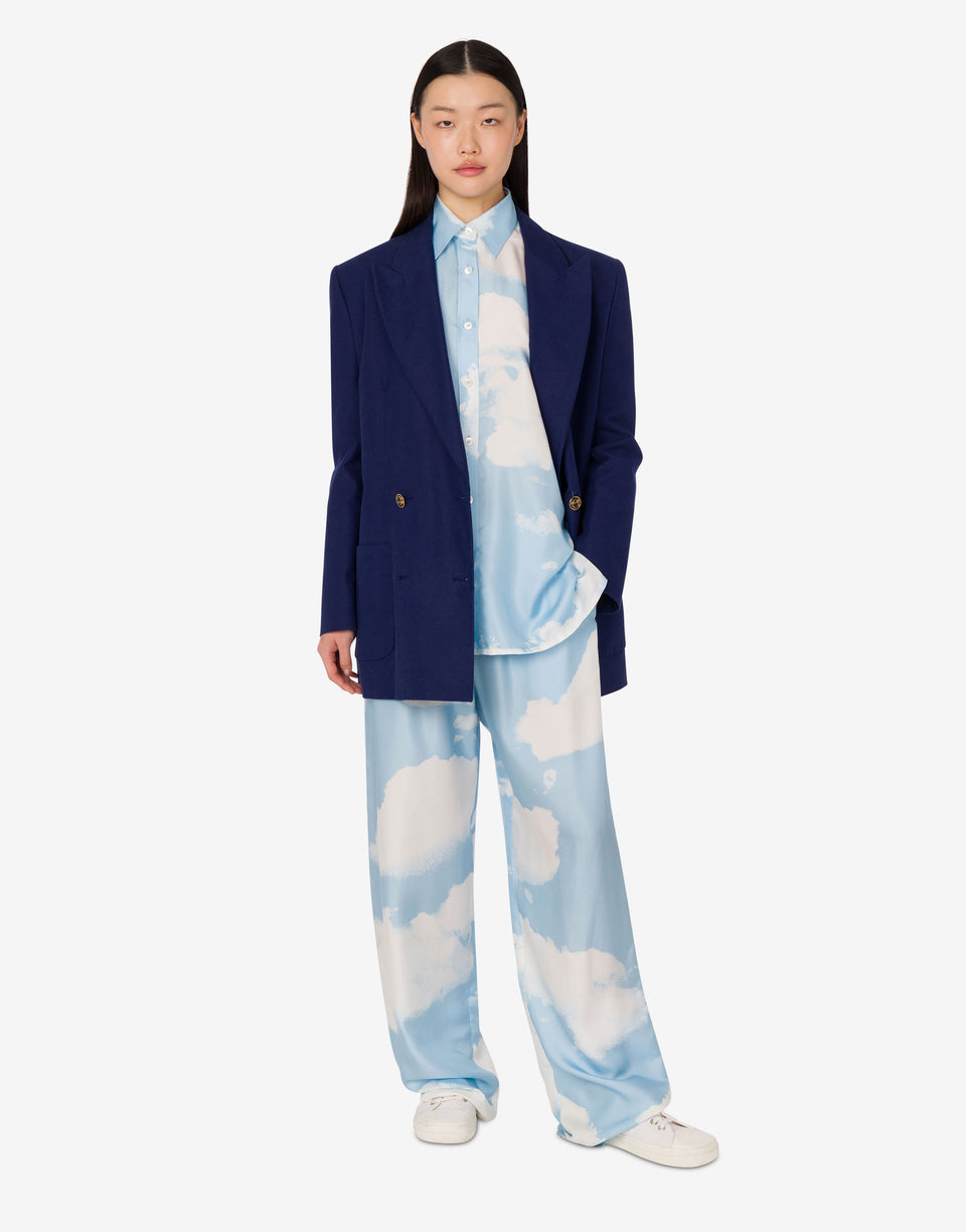 Chaqueta de shantung de algodón Laurel Crown Azul oscuro Moschino 1