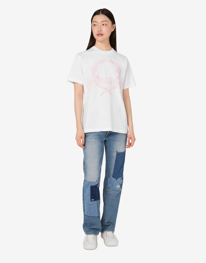 Organic cotton jersey T-shirt Laurel Crown White Moschino 1