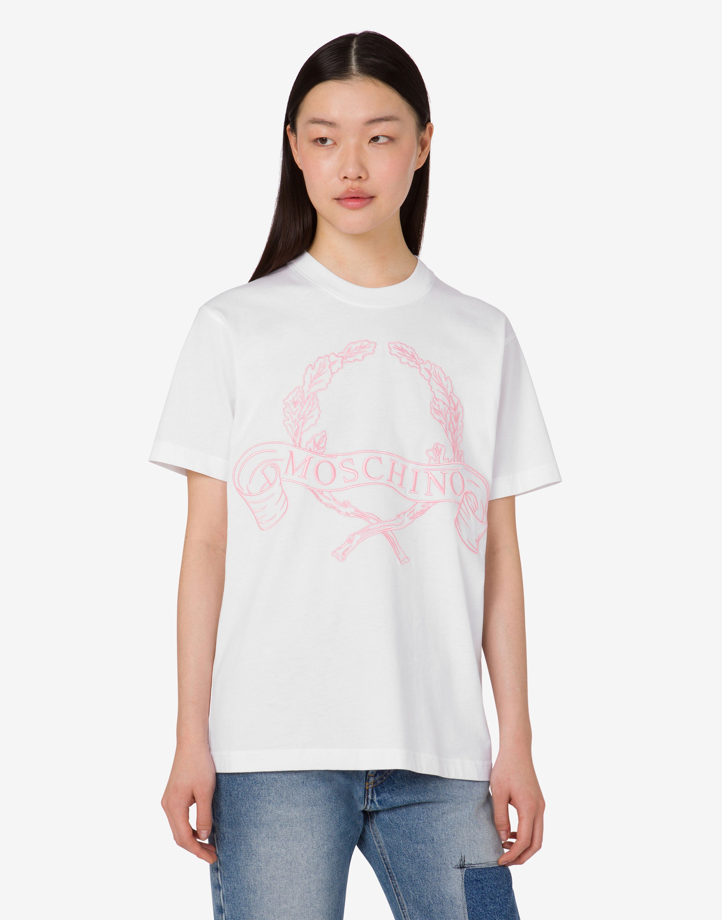 【新品】MOSCHINO ワッペン風半袖トップス Printed organic cotton jersey T-shirt | Moschino