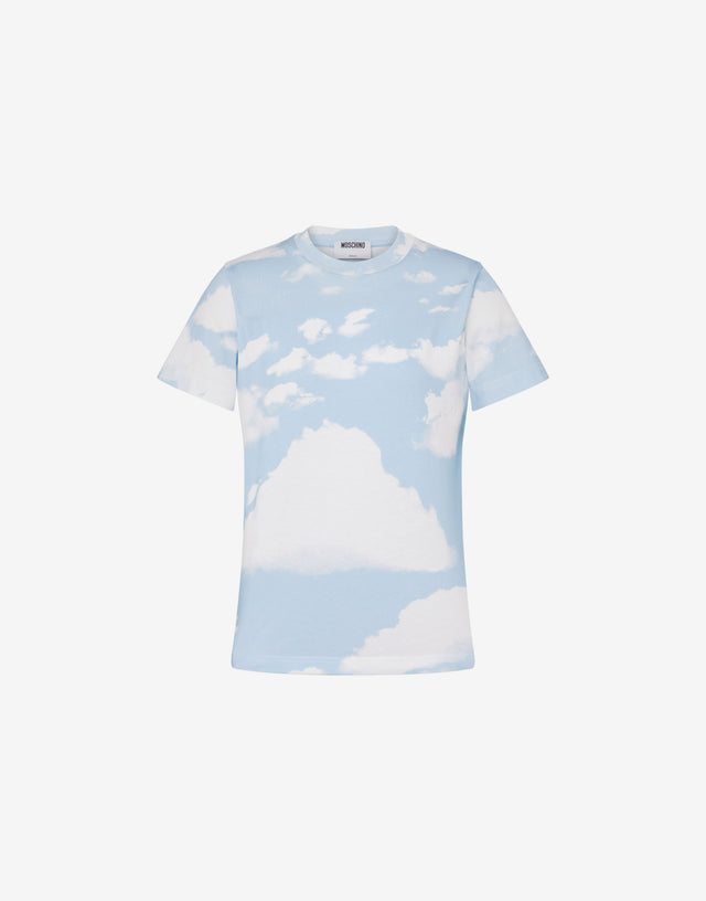 Organic cotton jersey T-shirt Archive Clouds Azure Moschino 0