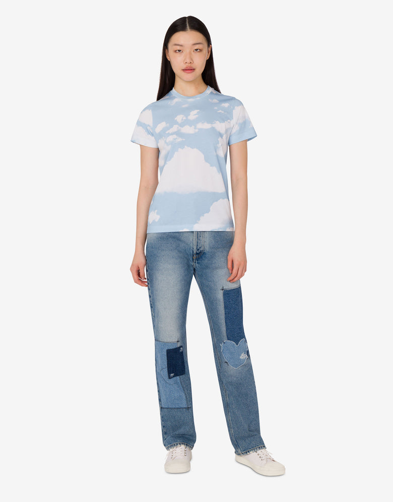 Organic cotton jersey T-shirt Archive Clouds Azure Moschino 1