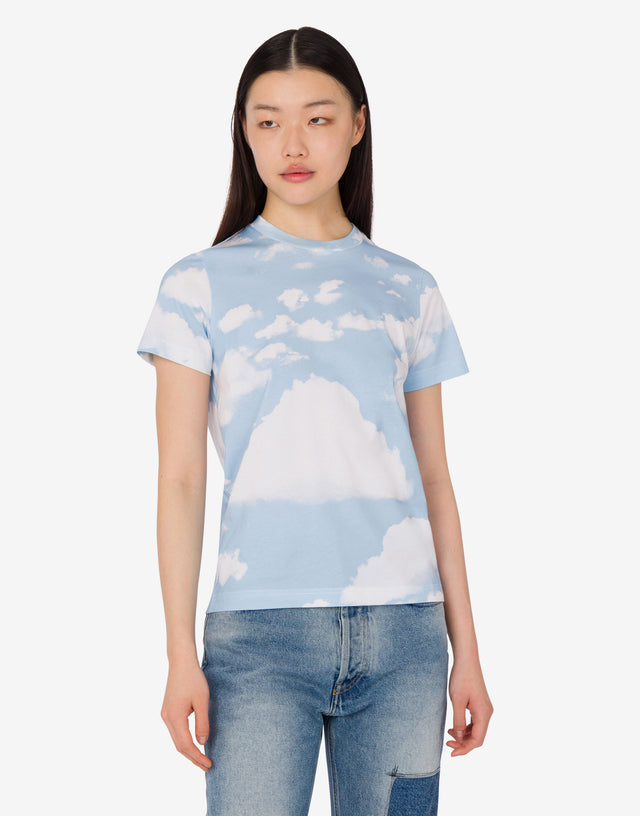 Organic cotton jersey T-shirt Archive Clouds Azure Moschino 0