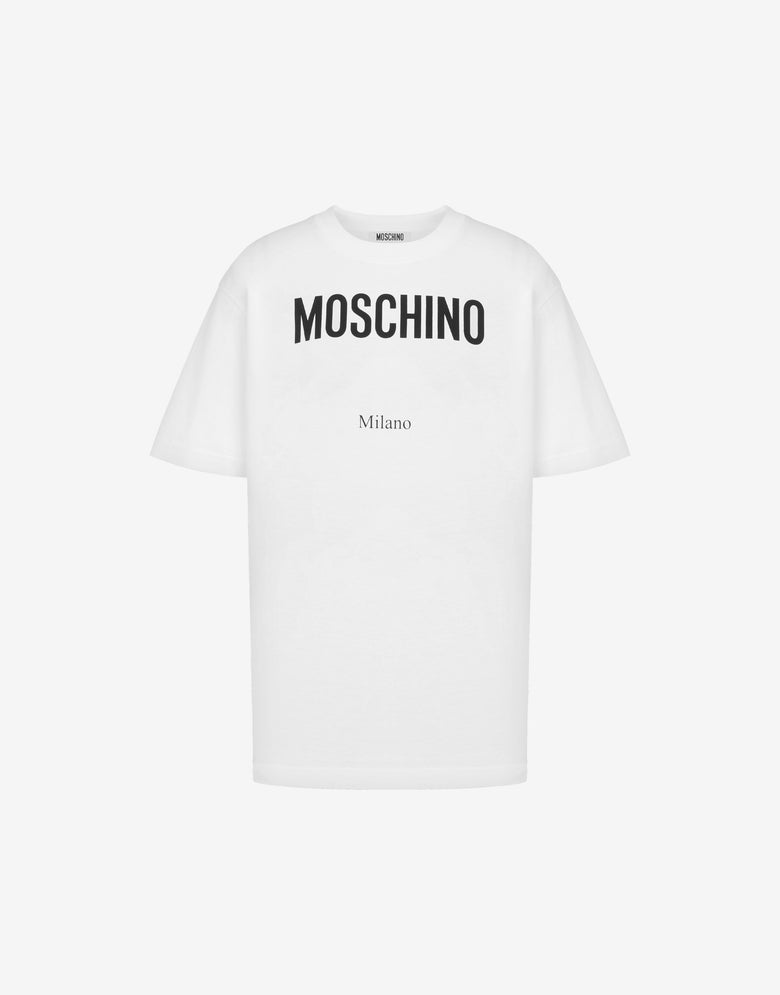 Bedrucktes T-Shirt aus Bio-Baumwolljersey Weiß Moschino 1