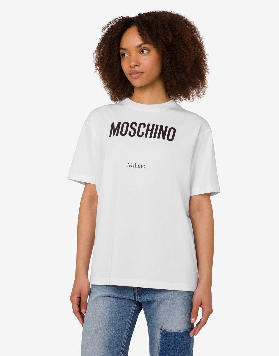 T-shirt in jersey di cotone organico stampata Bianco Moschino 0